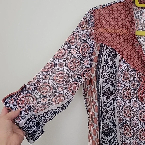 American Rag Orange, Navy & Off White Sheer Boho Print M - Picture 6 of 15